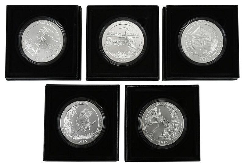 Appraisal: America The Beautiful Oz Silver Coins five coins oz T