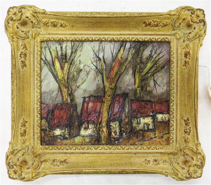 Appraisal: HENRI D'ANTY OIL ON CANVAS France - Cabins among trees