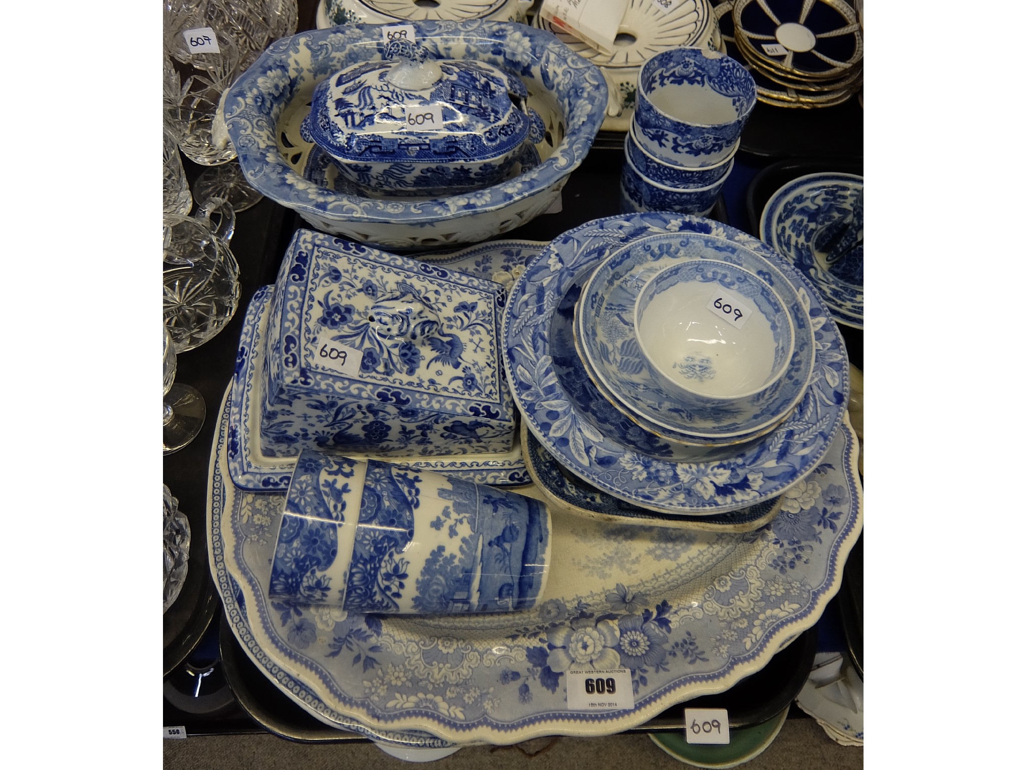 Appraisal: Tray of blue and white ceramics to include Spode 'Italian'