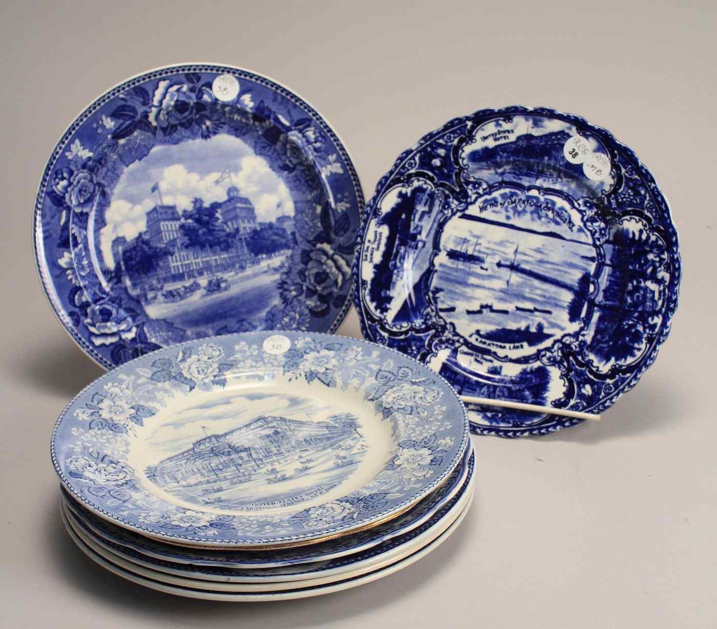 Appraisal: EIGHT SOUVENIR PLATES Saratoga Springs N Y '' in blue