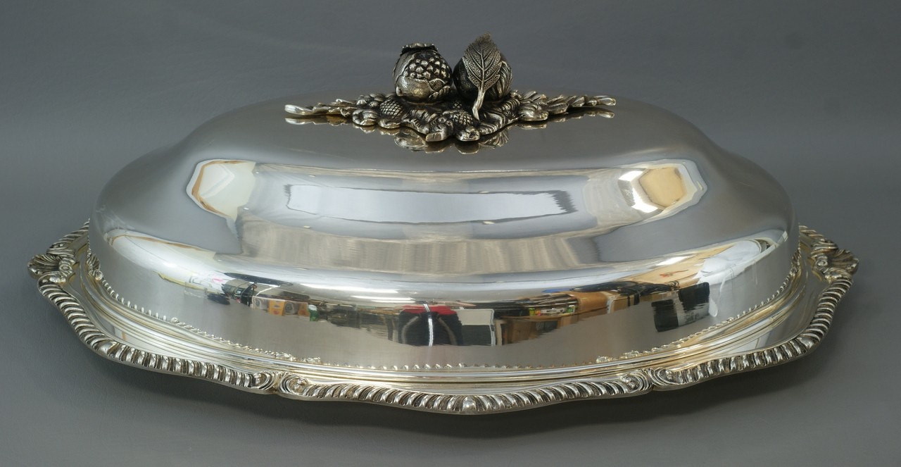 Appraisal: Oval plated silver covered dish by Teghini Firenze l w