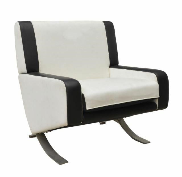 Appraisal: Italian modern leather armchair c s having black and white