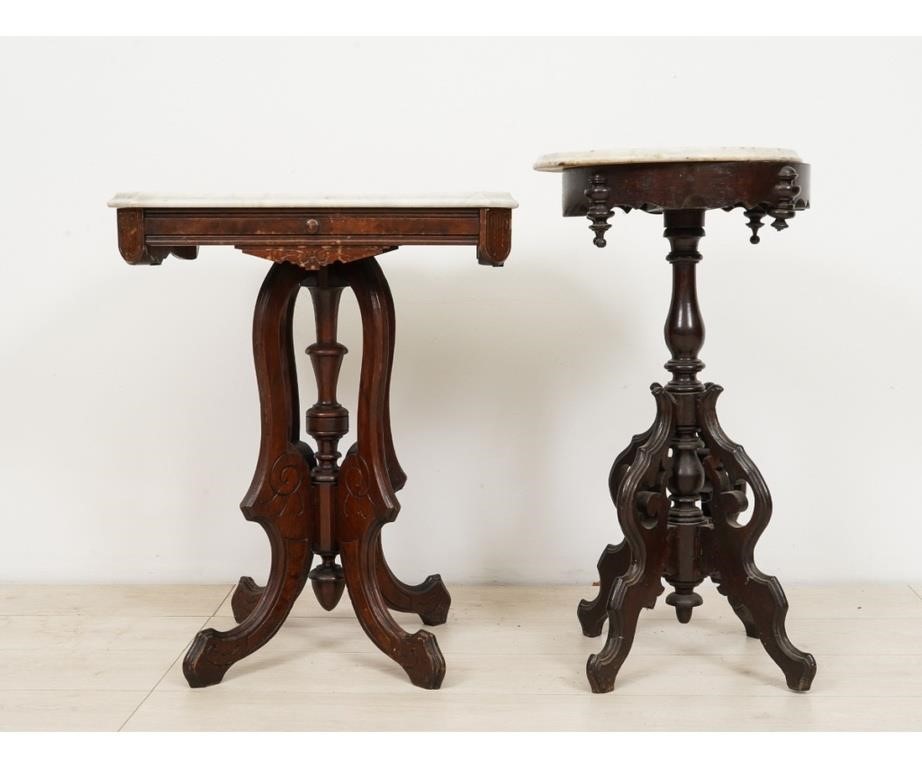 Appraisal: Victorian walnut marble top table together with a round example