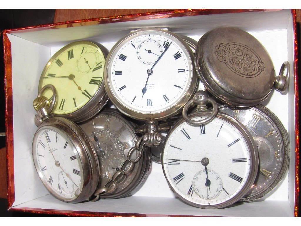 Appraisal: Lot comprising eight assorted pocket watches seven silver