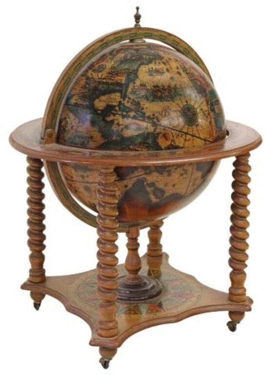 Appraisal: LARGE TERRESTIAL GLOBE-FORM SERVICE CARTLarge globe-form bar cart early th