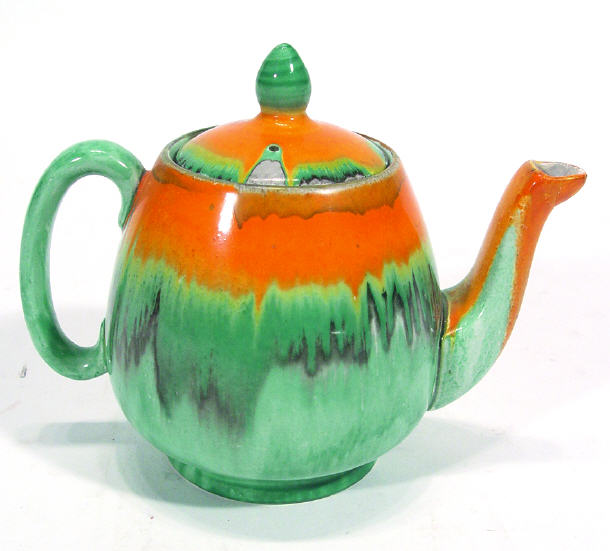 Appraisal: Shelley Harmonyware bachelors teapot decorated with orange and green drip