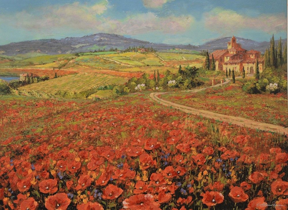 Appraisal: Pair of S Sam Park Korean b Tuscan poppies giclee