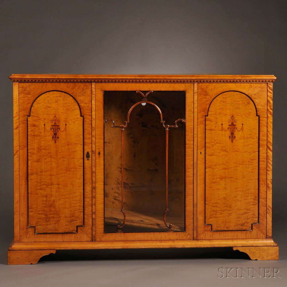 Appraisal: Biedermeier-style Inlaid and Maple-veneered Cabinet th century with a central