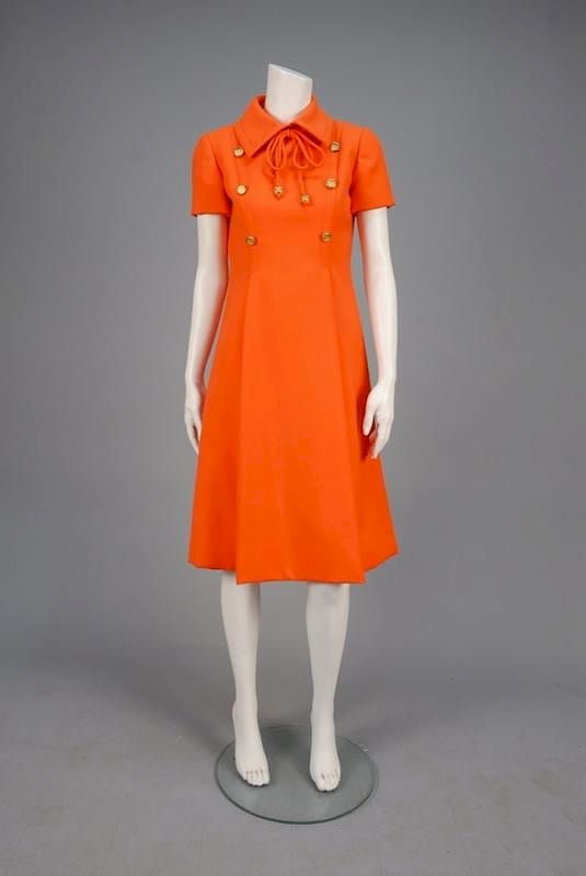 Appraisal: CHRISTIAN DIOR WOOL DAY DRESS s Orange short sleeve A-line