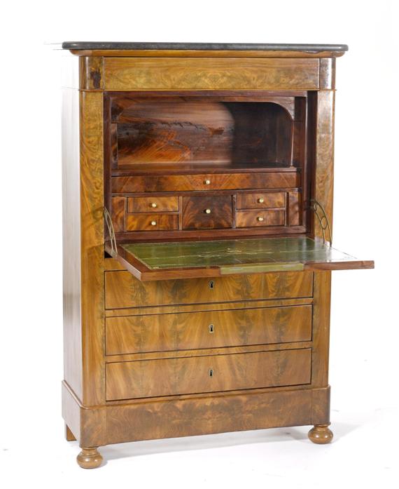 Appraisal: SMALL SECRETARY ABATTANT Louis Philippe France Mahogany Black marble top