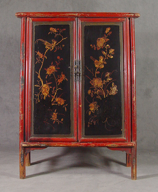 Appraisal: Chinese Style Cabinet Late th Century Canted form Red lacquer