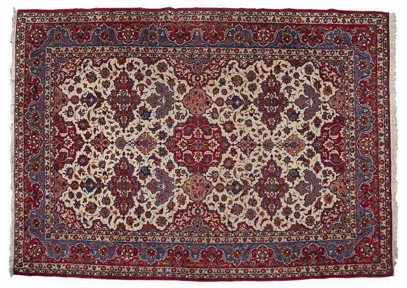 Appraisal: Semi-Antique Room Size Carpetcotton base cream field with deep red