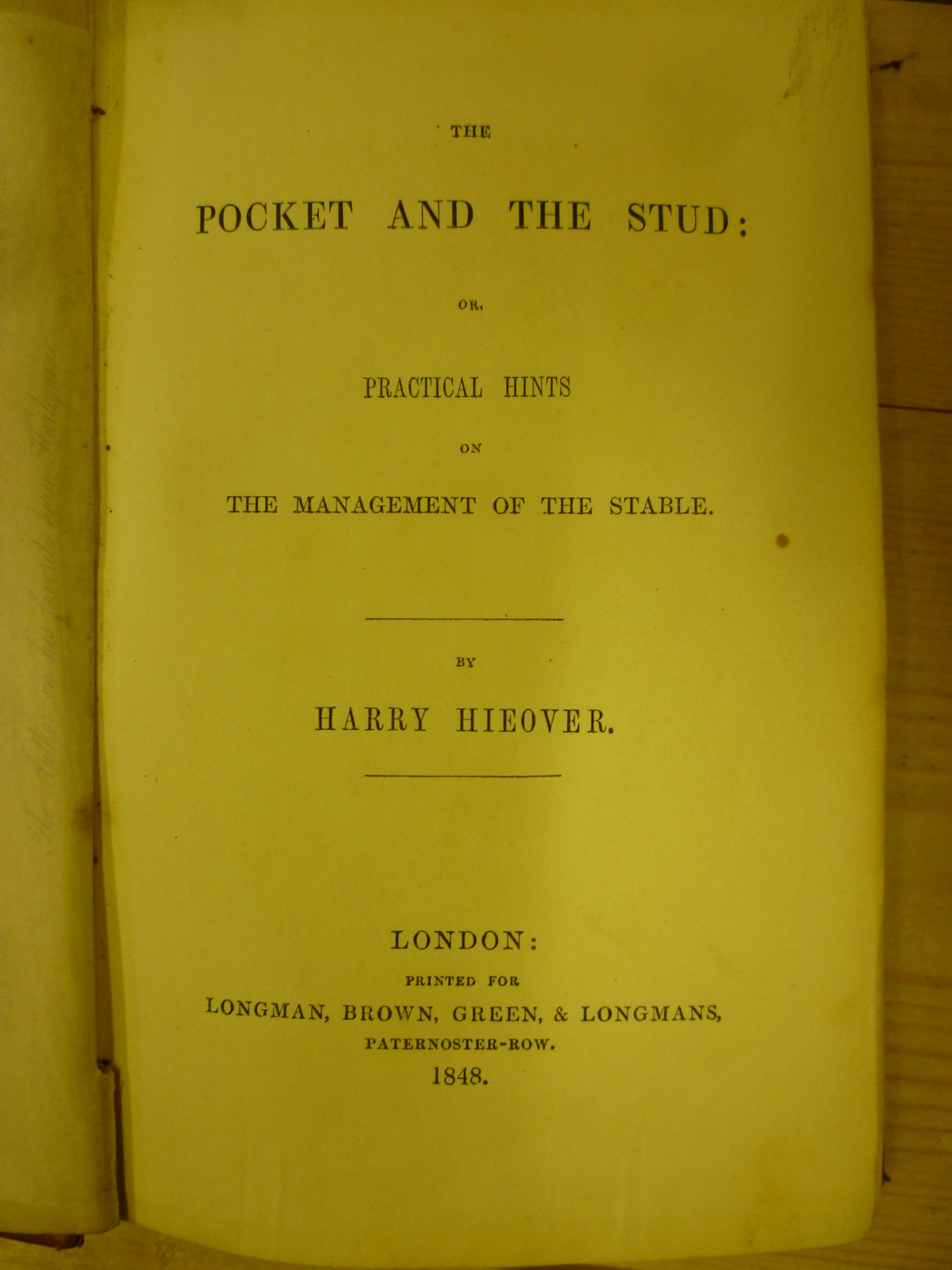 Appraisal: THE POCKET AND THE STUD Harry Hieover Longman worn quarter