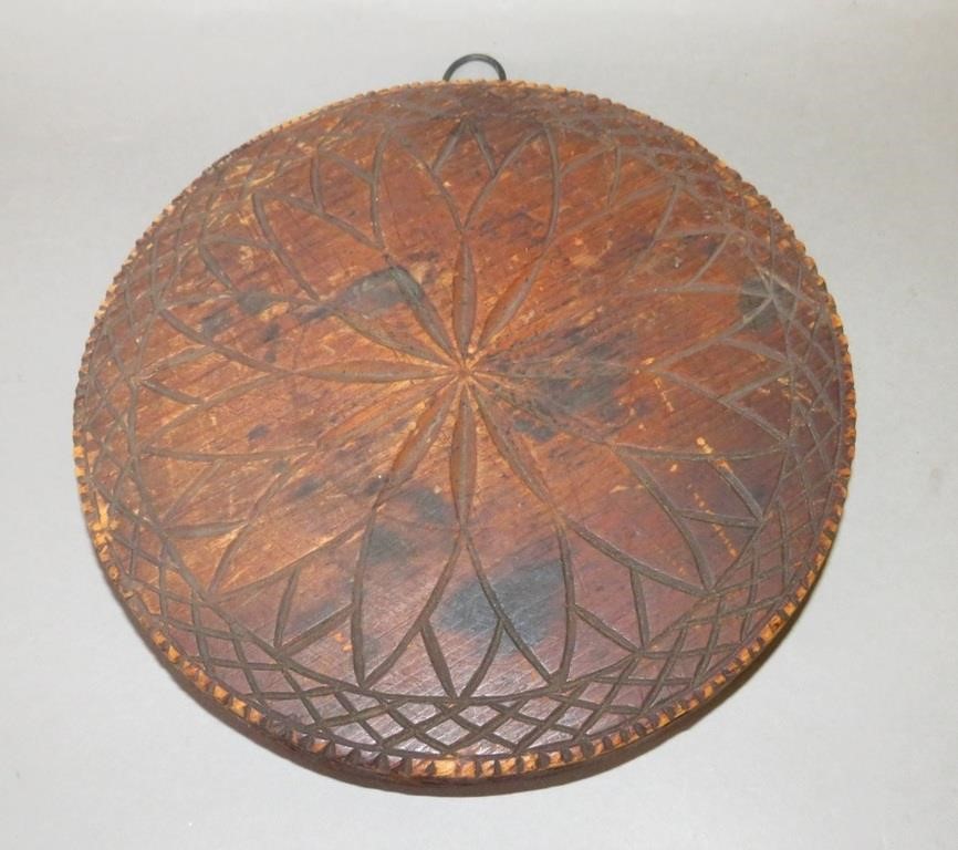 Appraisal: FOLK ART CHIP CARVED WOODEN ROUND TRIVETca early-mid th century