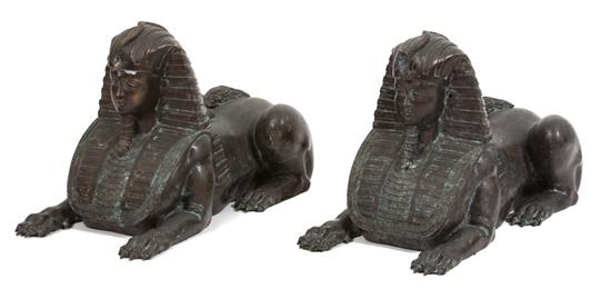 Appraisal: Sale Lot A Pair of Continental Bronze Sphinxes Length inches