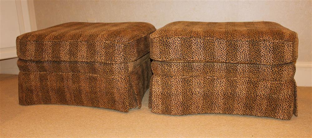 Appraisal: PAIR OF CHEETAH FABRIC UPHOLSTERED OTTOMANS - h w d