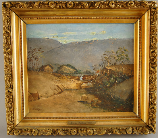 Appraisal: C E Phillips Mountain Landscape with Chalet oil on artists