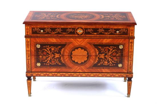 Appraisal: CONTINENTAL INLAID MIXED WOOD COMMODE late th century Marquetry and