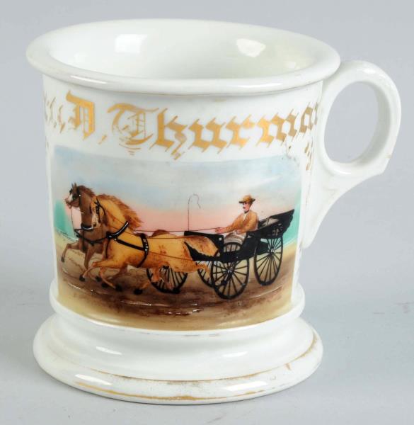 Appraisal: Horse Drawn Carriage Shaving Mug Mug depicts a horse drawn