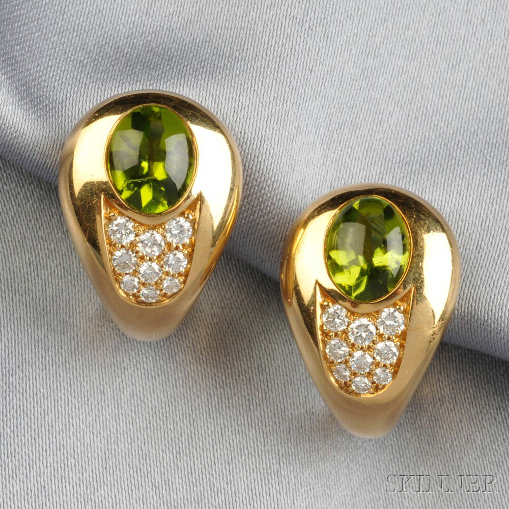 Appraisal: kt Gold Peridot and Diamond Earclips Mauboussin Paris each set