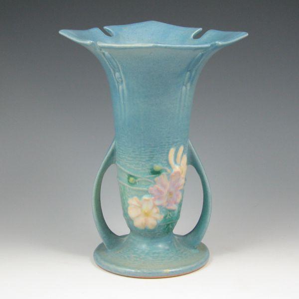 Appraisal: Roseville Cosmos vase in blue Marked Roseville USA - Mint