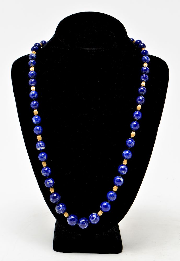 Appraisal: K Yellow Gold Sodalite Beads Necklace K yellow gold and