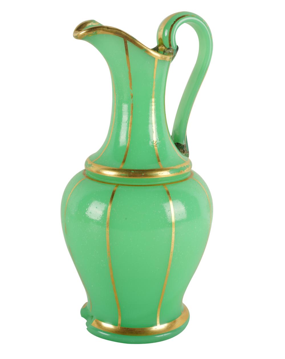 Appraisal: GILT-DECORATED GREEN GLASS EWERProvenance The Jim Belushi Collection a Michael