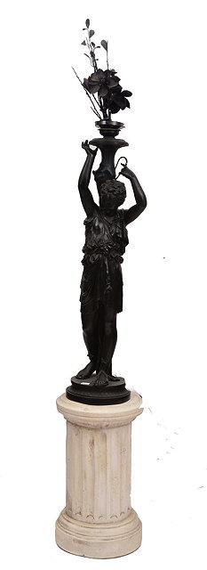 Appraisal: A CONTINENTAL SPELTER LAMP in the form of a classical