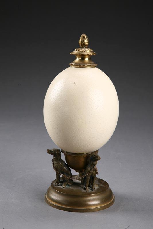 Appraisal: MOUNTED OSTRICH EGG Late th century Ostrich egg surmounted by