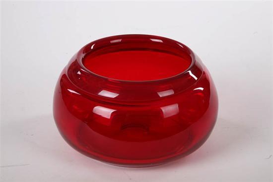 Appraisal: GLASS BOWL SHAPED VASE Attributed to Steuben Ruby bulbous form