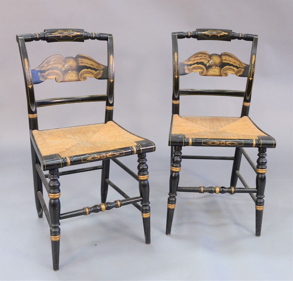 Appraisal: Set of six Hitchcock chairs stenciled eagle and rush seats