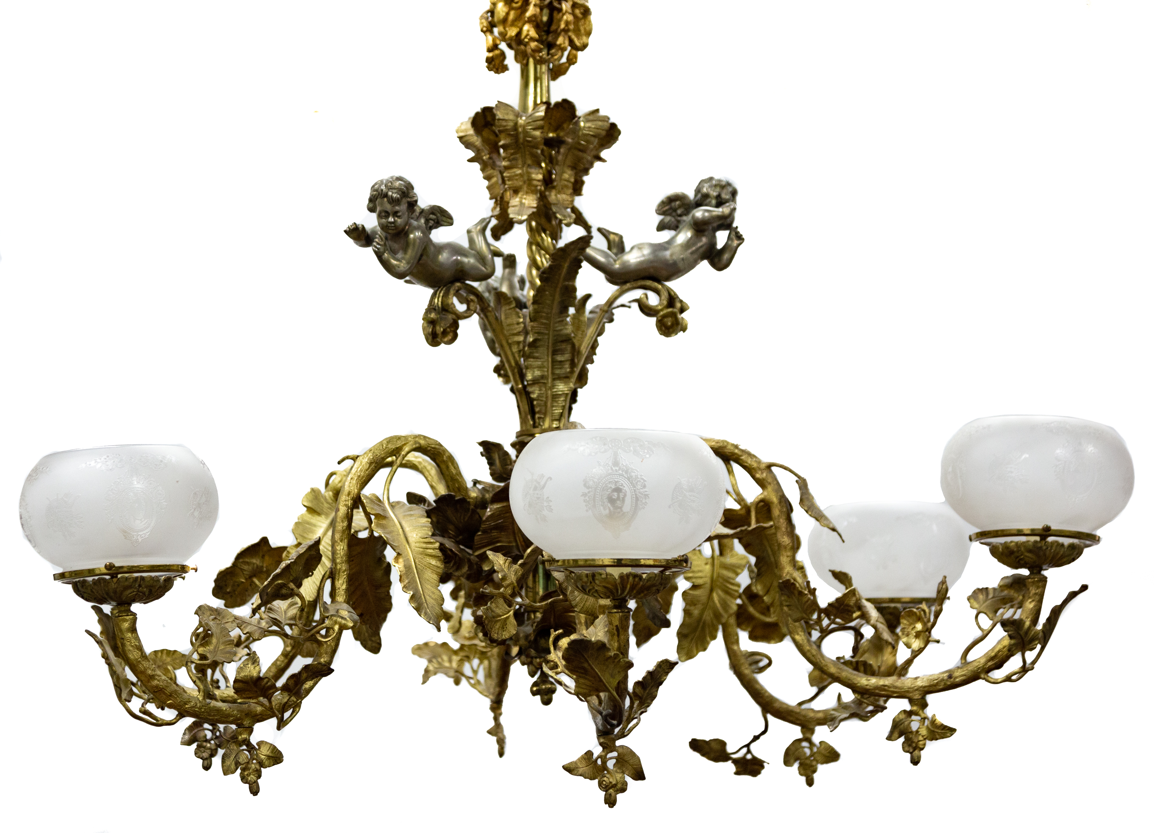 Appraisal: MONUMENTAL TH CENTURY BRONZE AND METAL CHANDELIER with matching three