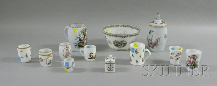 Appraisal: Twelve Pieces of Enameled White Glass including eight small cups