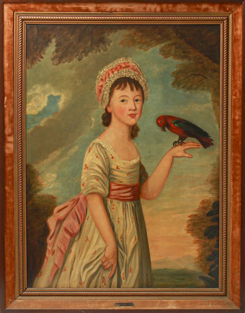 Appraisal: Thomas Beach Portrait of Girl with Parrot Oil Thomas Beach