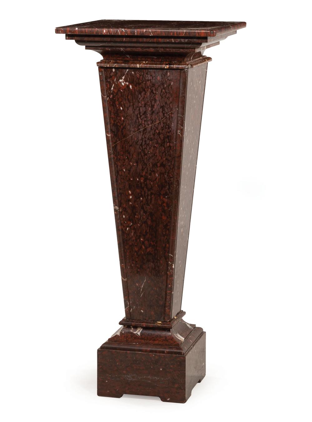 Appraisal: Monumental Continental Rouge Marble Pedestal th c molded top tapered