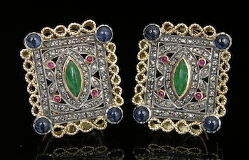 Appraisal: A Pair of Georgian-Inspired Earrings with Emeralds Sapphires Rubies and