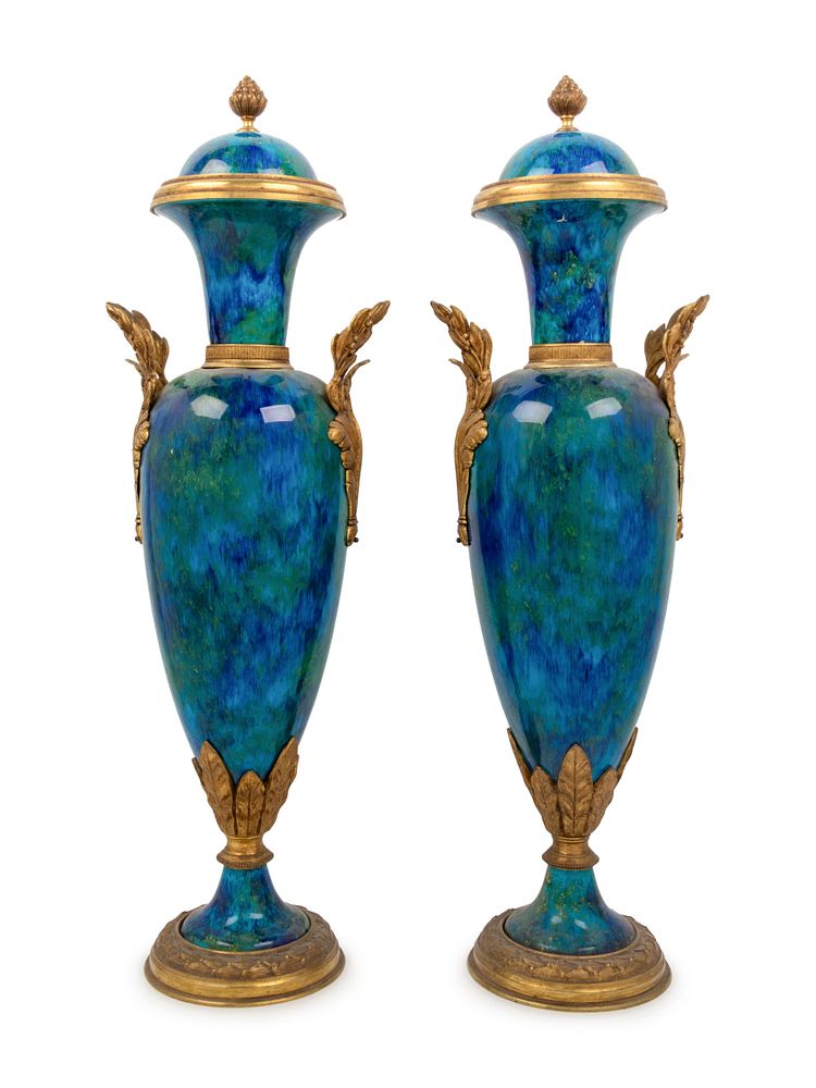 Appraisal: A Pair of Sevres Style Gilt Bronze Mounted Flambe Glazed