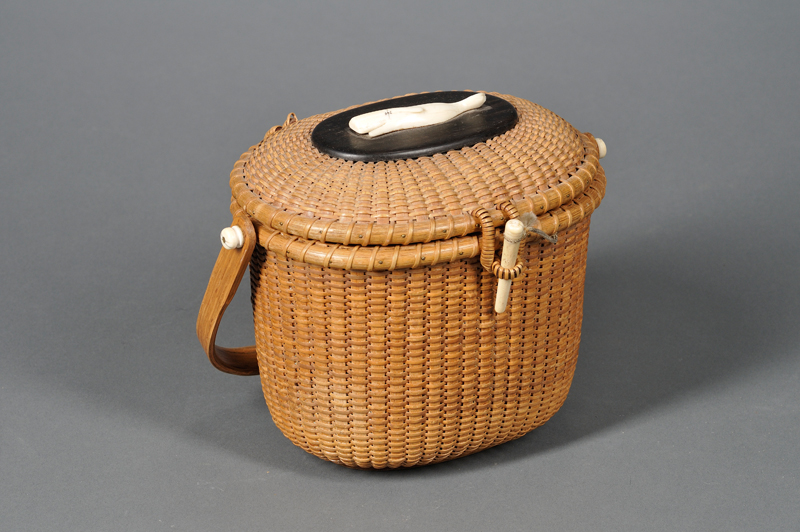 Appraisal: Woven Lidded Nantucket Basket and a Reproduction Woven Lidded Nantucket