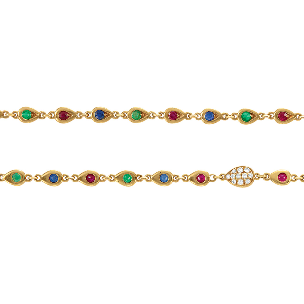 Appraisal: Long Gold Colored Stone and Diamond Chain Necklace kt diamonds