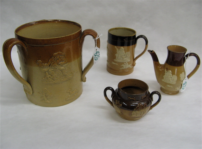 Appraisal: COLLECTION FOUR PIECES ENGLISH POTTERY VESSELS all having similar relief