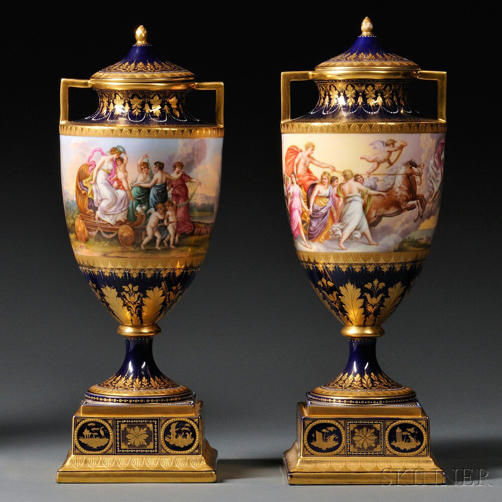 Appraisal: Two Vienna Porcelain Urns and Covers Austria late th century