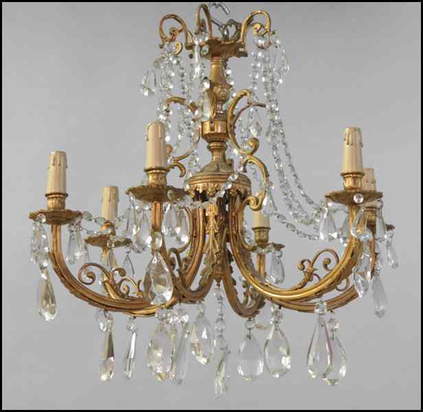 Appraisal: SIX-LIGHT BRONZE AND CRYSTAL CHANDELIER '' x '' Condition No