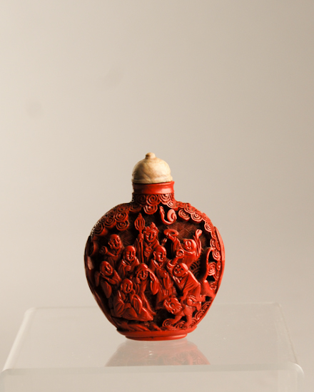 Appraisal: A L th E th C Carved Cinnabar Snuff Bottle