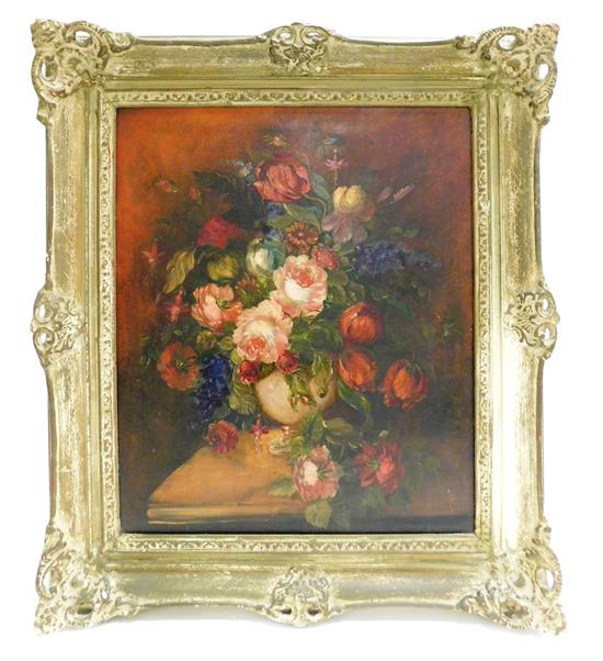 Appraisal: th C unsigned oil on canvas depicting floral still life