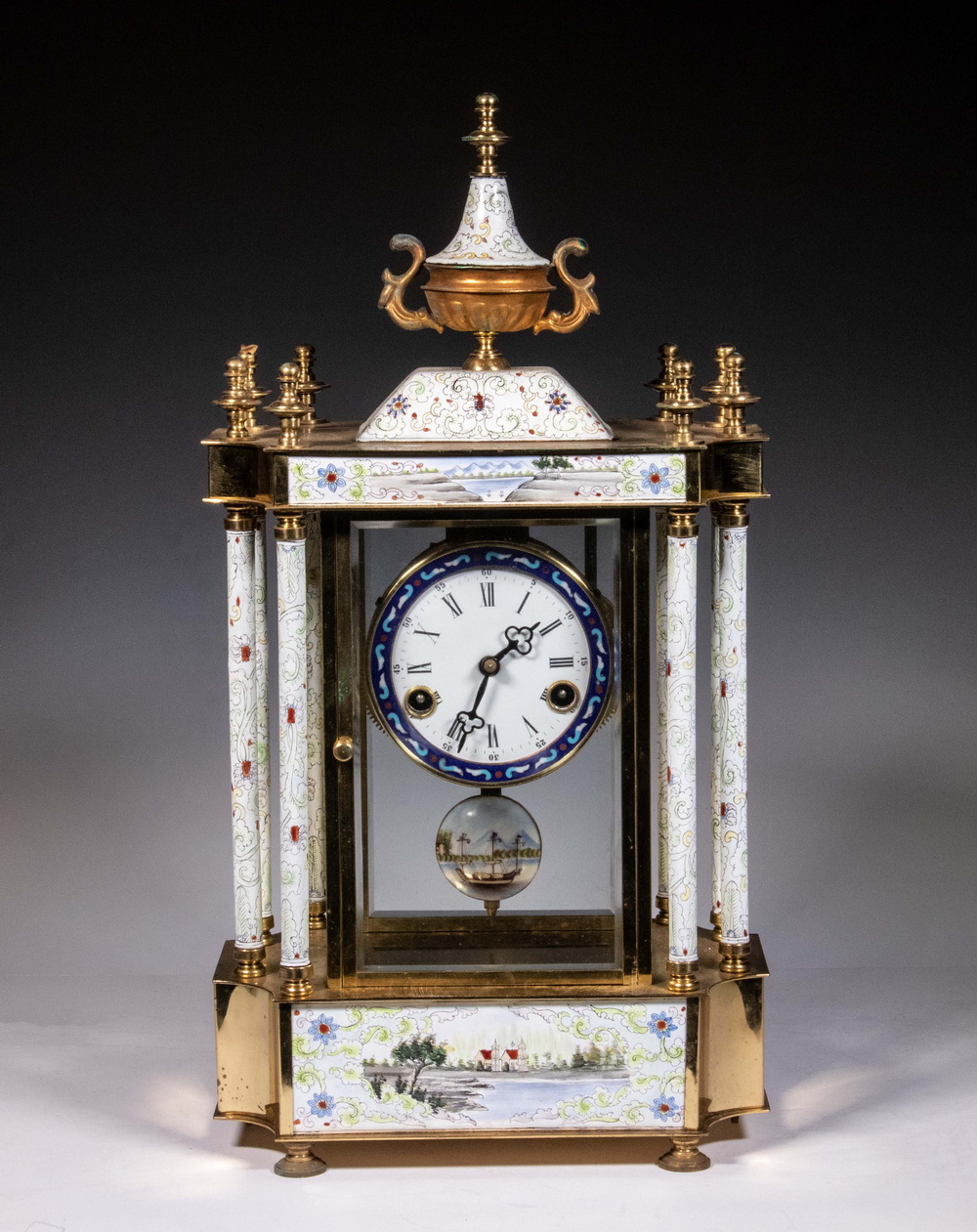 Appraisal: BRASS AND ENAMEL MANTEL CLOCK Chinese Export Champleve Enamel and