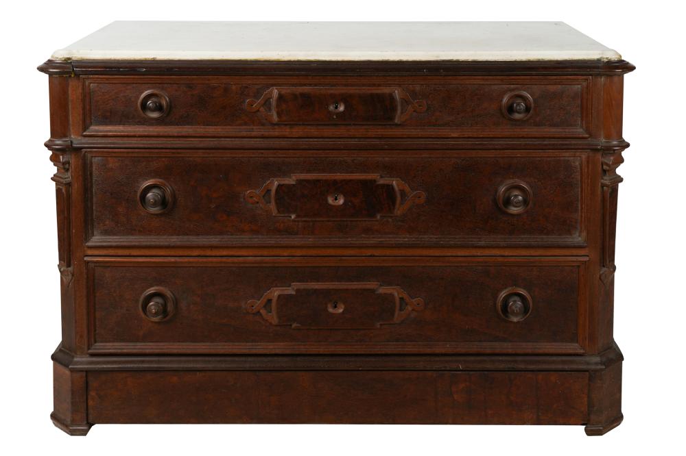 Appraisal: EASTLAKE MARBLE-TOP MAHOGANY CHESThaving three drawers Provenance The Estate of