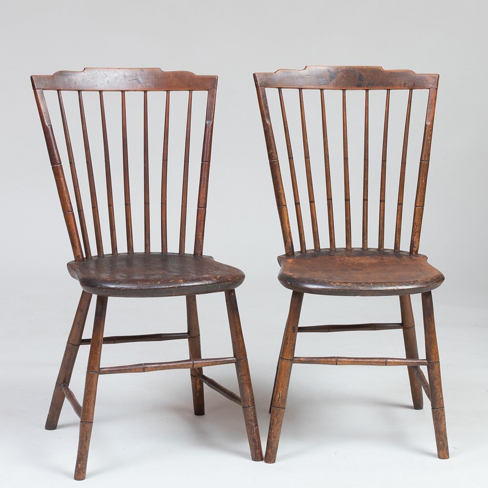 Appraisal: Pair of Paint-Decorated Bamboo-Turned Windsor Side Chairs x x in