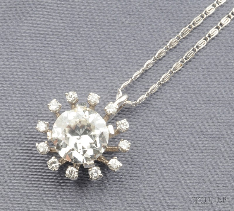 Appraisal: Diamond Pendant prong-set with an old European-cut diamond weighing cts