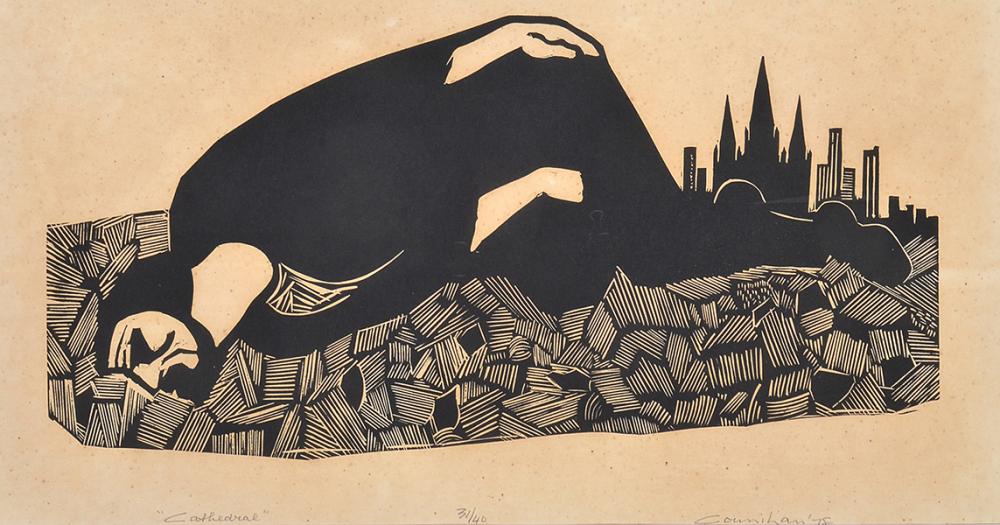 Appraisal: NOEL COUNIHAN - Cathedral woodcut ed x cm