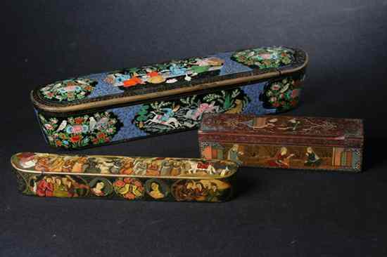 Appraisal: THREE PERSIAN PENCIL BOXES - Largest in long